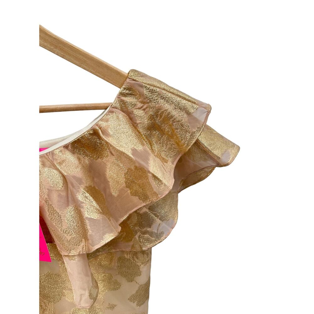 LILLY PULTIZER NWT Trixie One Shoulder Gold Organza Brocade Blouse // XS - Picture 6 of 12